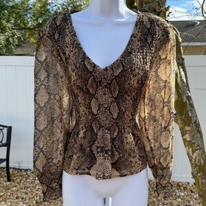 ZARA Snake Print Smocked Peplum Blouse – Size M